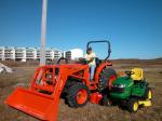 hey Neighbour, need your lawn mowed? Our new Kubota can cut a blade in a jiffy!